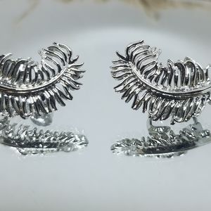 Silver Coro Feather Clip-on Earrings